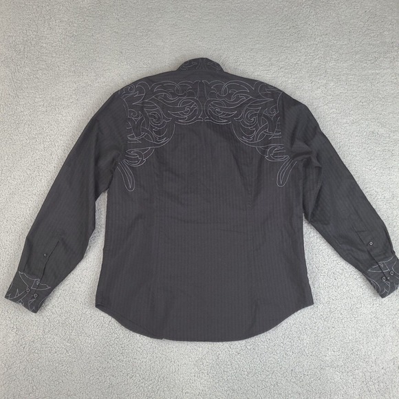 J Campbell Shirt Men’s Large Black Long Sleeve Button Down Embroidered Striped - Picture 2 of 15